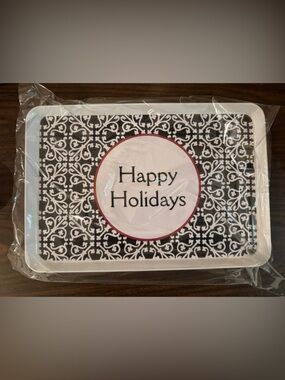 Brand New: Black, Cranberry and White "Happy Holidays" Serving Tray